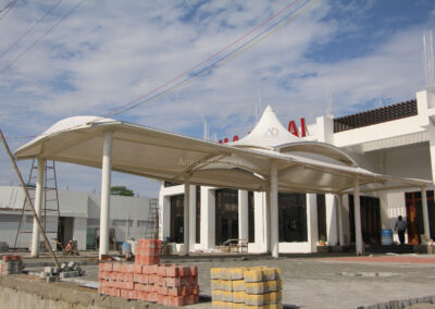 Custom tensile awning for a commercial space