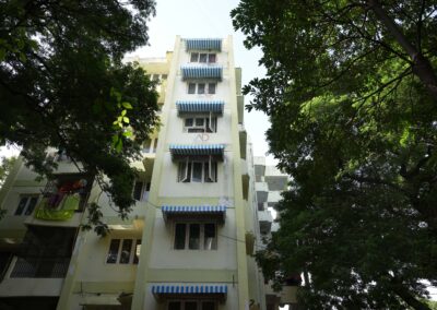 Modern aluminium awning canopy installation by Amudha Decors in Tamil Nadu