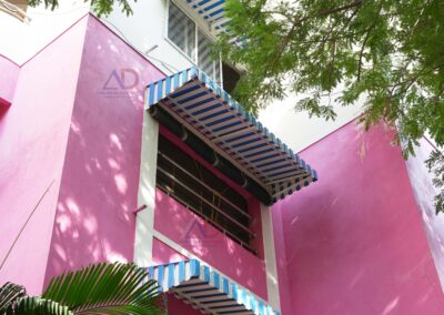 Modern aluminium awnings installation by Amudha Decors in Tamil Nadu – durable sun and rain protection