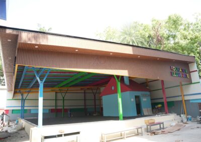 PUF roofing installation for school auditorium by Amudha Decors – strong and insulated roof