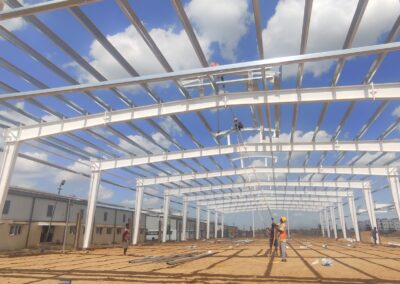 completed PEB structure at Silk Park Kancheepuram industrial project by Amudha Decors steel building contractor Tamil Nadu