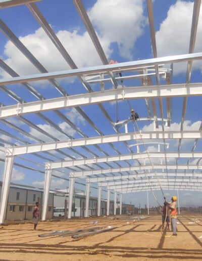 completed PEB structure at Silk Park Kancheepuram industrial project by Amudha Decors steel building contractor Tamil Nadu