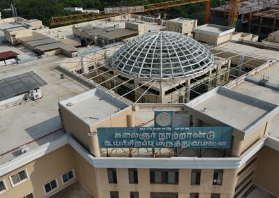 Dome structure steel framework under construction for a commercial building