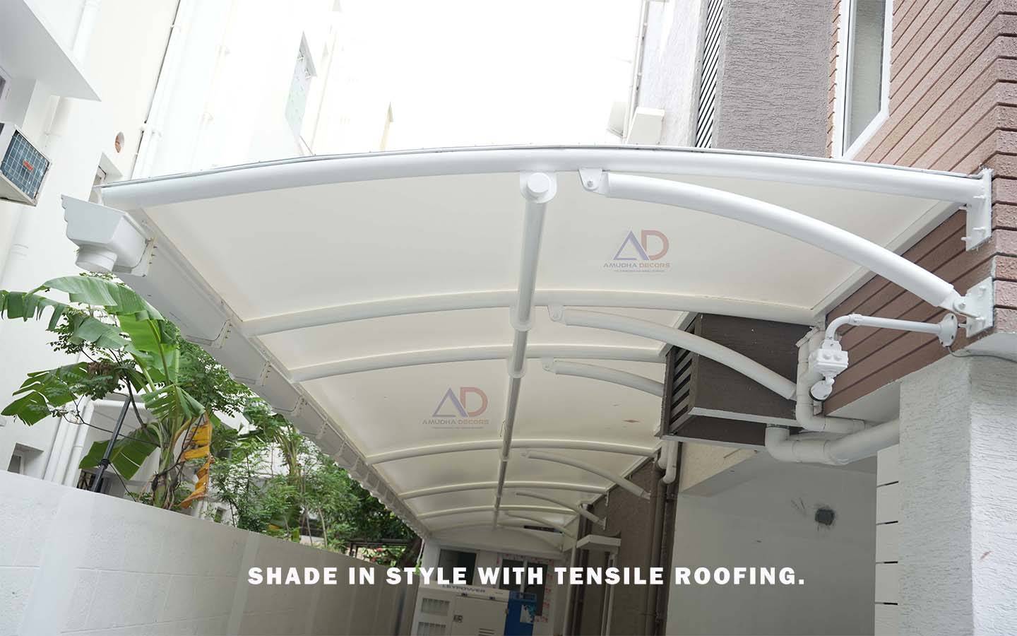 Modern tensile roofing installation by Amudha Decors in Tamil Nadu – durable and stylish roofing solution